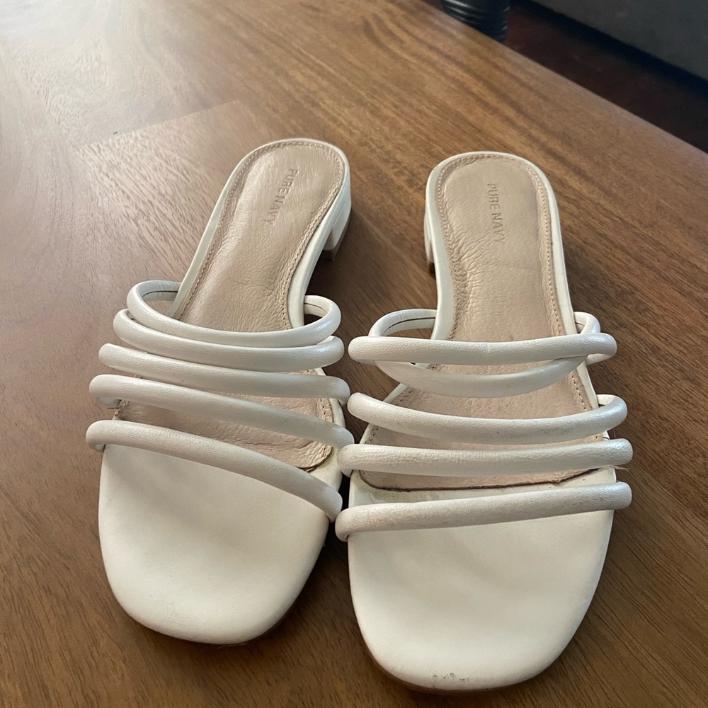 Pure Navy Strappy White Sandals Size 7